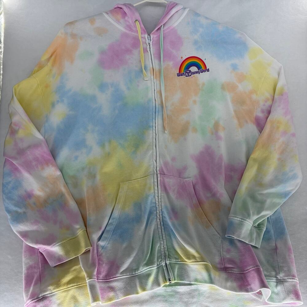 🌈 Disney Parks Rainbow Collection Tie Dye Zip Hoodie 3XL